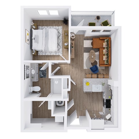 Floor plan for 1 bed, 1 bath, 688 sqft